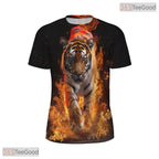 Blazing Tiger Flame Animal Graphic 3D Printed Casual Short Sleeve Unisex T-Shirt
