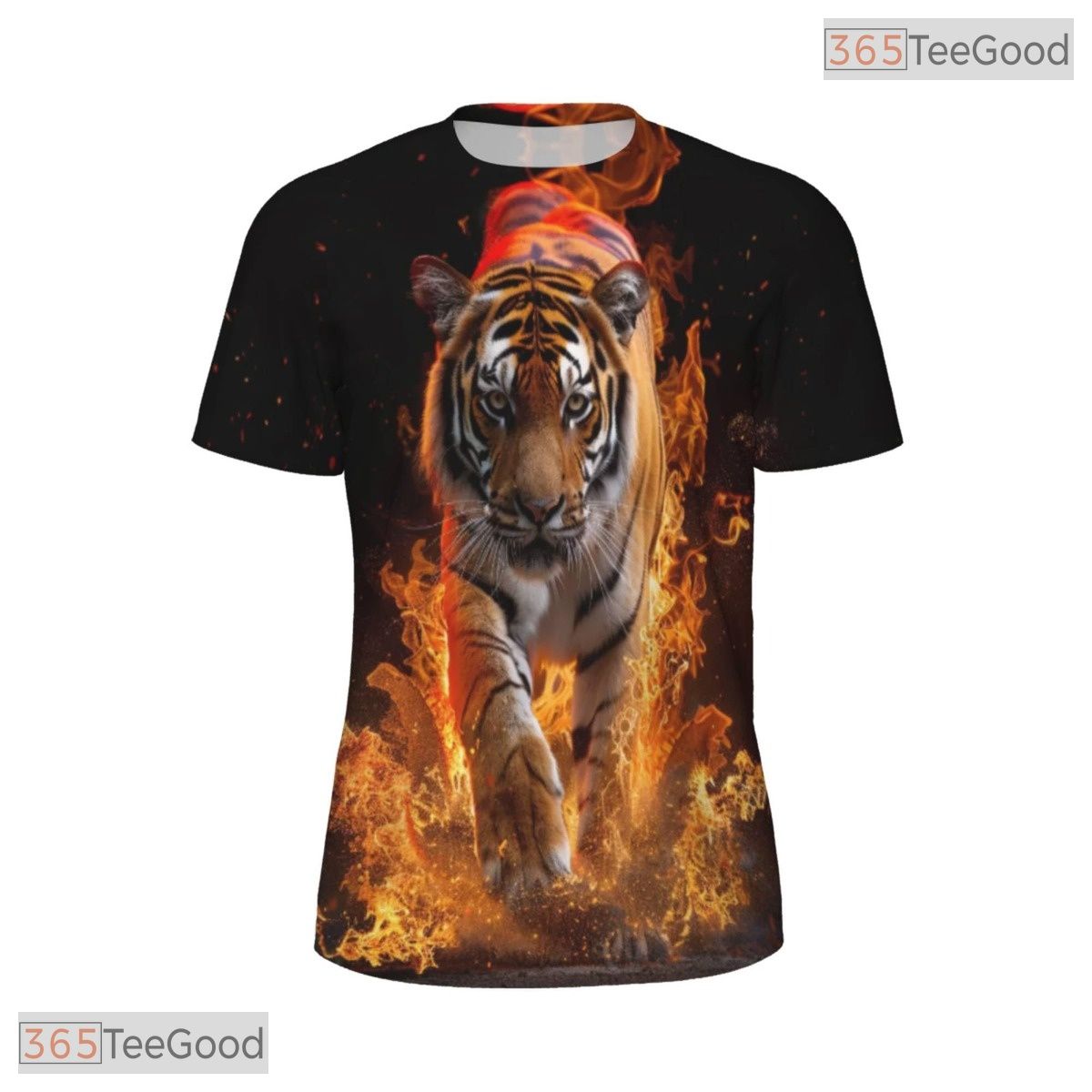 Blazing Tiger Flame Animal Graphic 3D Printed Casual Short Sleeve Unisex T-Shirt