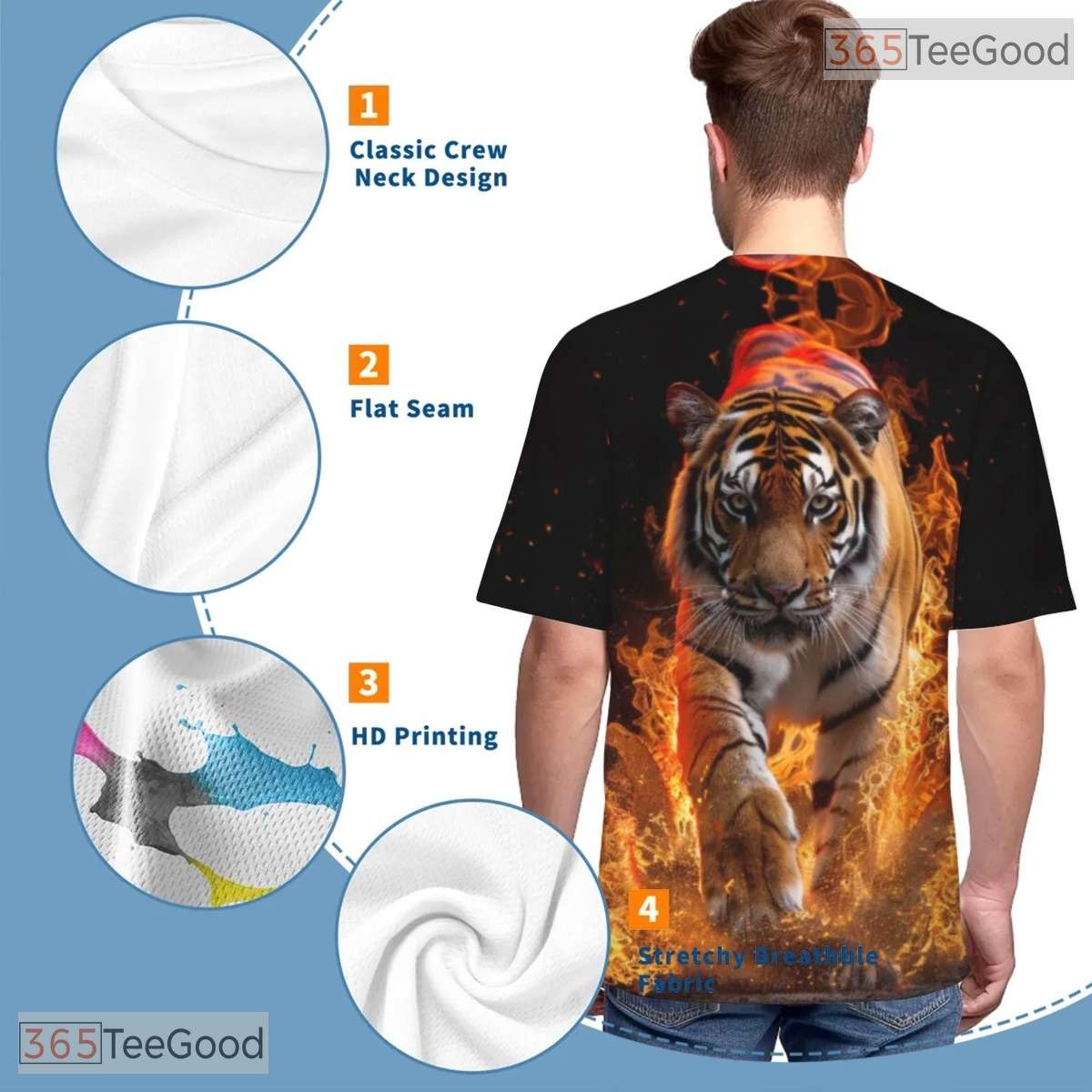 Blazing Tiger Flame Animal Graphic 3D Printed Casual Short Sleeve Unisex T-Shirt