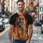 Blazing Tiger Flame Animal Graphic 3D Printed Casual Short Sleeve Unisex T-Shirt