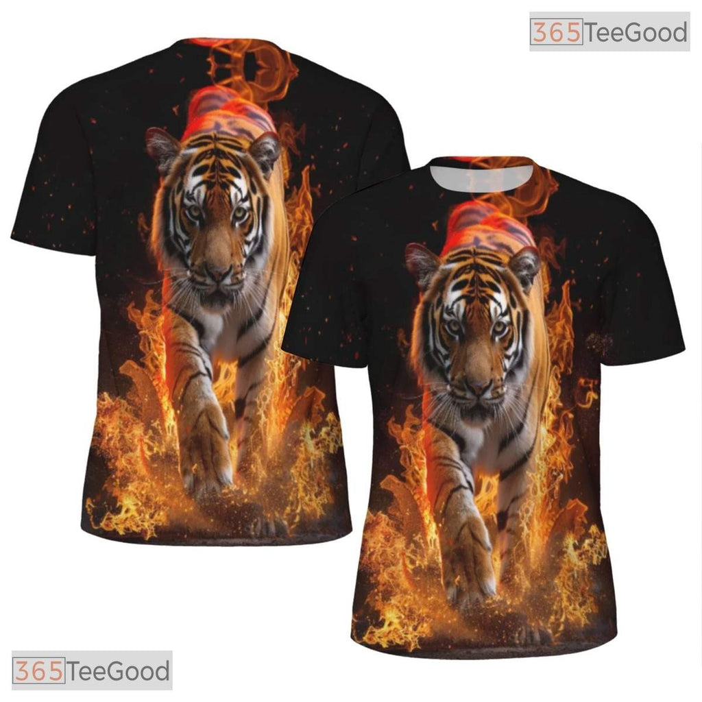 Blazing Tiger Flame Animal Graphic 3D Printed Casual Short Sleeve Unisex T-Shirt