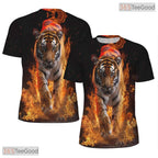 Blazing Tiger Flame Animal Graphic 3D Printed Casual Short Sleeve Unisex T-Shirt