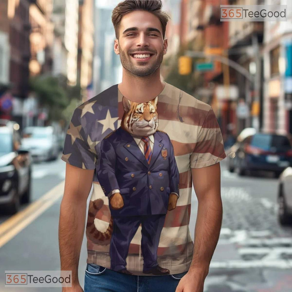 Fierce Tiger Suit Illusion Graphic 3D Printed Casual Unisex Short Sleeve T-Shirt