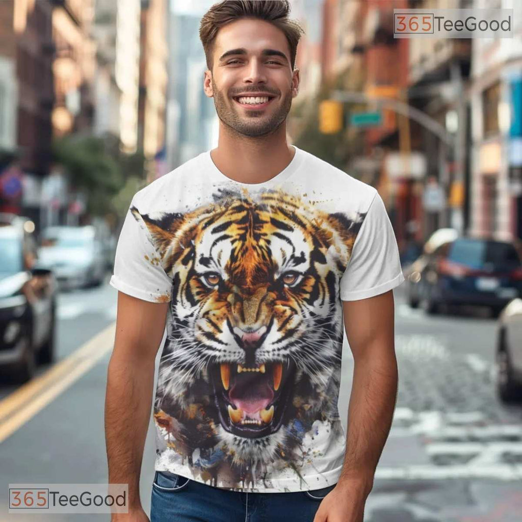 Wild Bengal Tiger Animal Graphic 3D Pattern Printed Casual Unisex Tee Shirt Tops