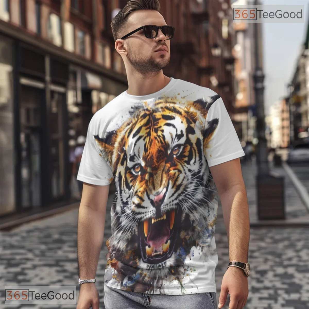 Wild Bengal Tiger Animal Graphic 3D Pattern Printed Casual Unisex Tee Shirt Tops