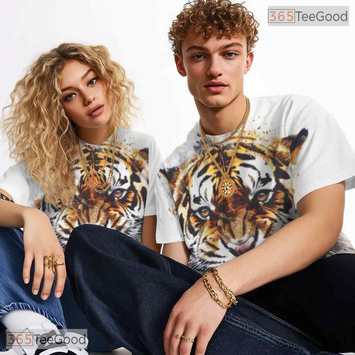 Wild Bengal Tiger Animal Graphic 3D Pattern Printed Casual Unisex Tee Shirt Tops