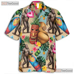 Tiki Luau Sasquatch Hawaiian Shirt- Unisex Funny Bigfoot Tropical Beach Outfit