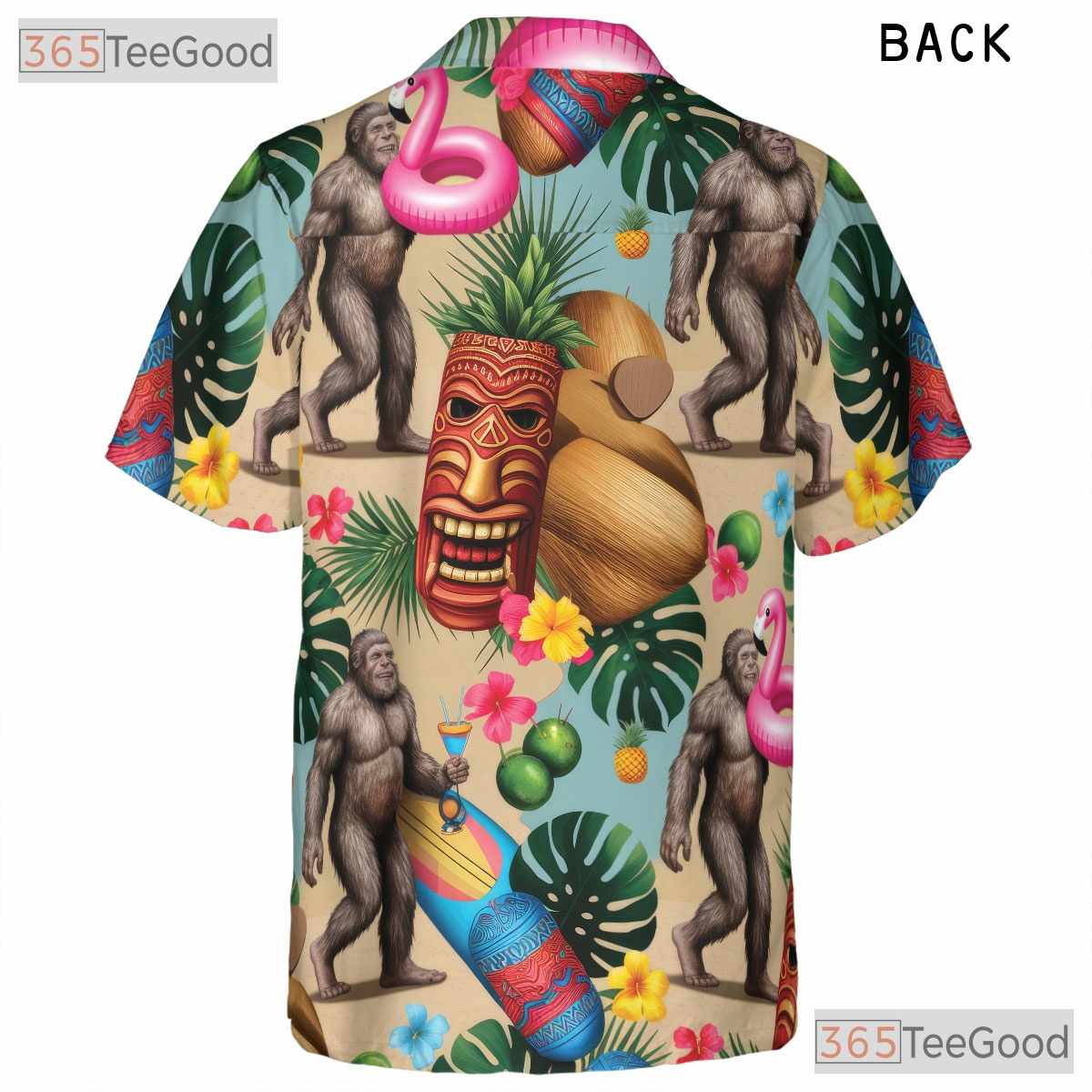 Tiki Luau Sasquatch Hawaiian Shirt- Unisex Funny Bigfoot Tropical Beach Outfit