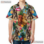 Tiki Luau Sasquatch Hawaiian Shirt- Unisex Funny Bigfoot Tropical Beach Outfit