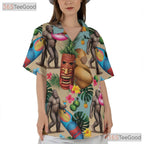 Tiki Luau Sasquatch Hawaiian Shirt- Unisex Funny Bigfoot Tropical Beach Outfit