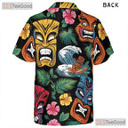 Tiki Retro Tribal Mask Fire Floral Hawaiian Shirt Unisex Aloha Summer Top