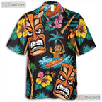 Tiki Tribal Mask Floral Fire Torch Hawaiian Tee Unisex Tropical Vacation