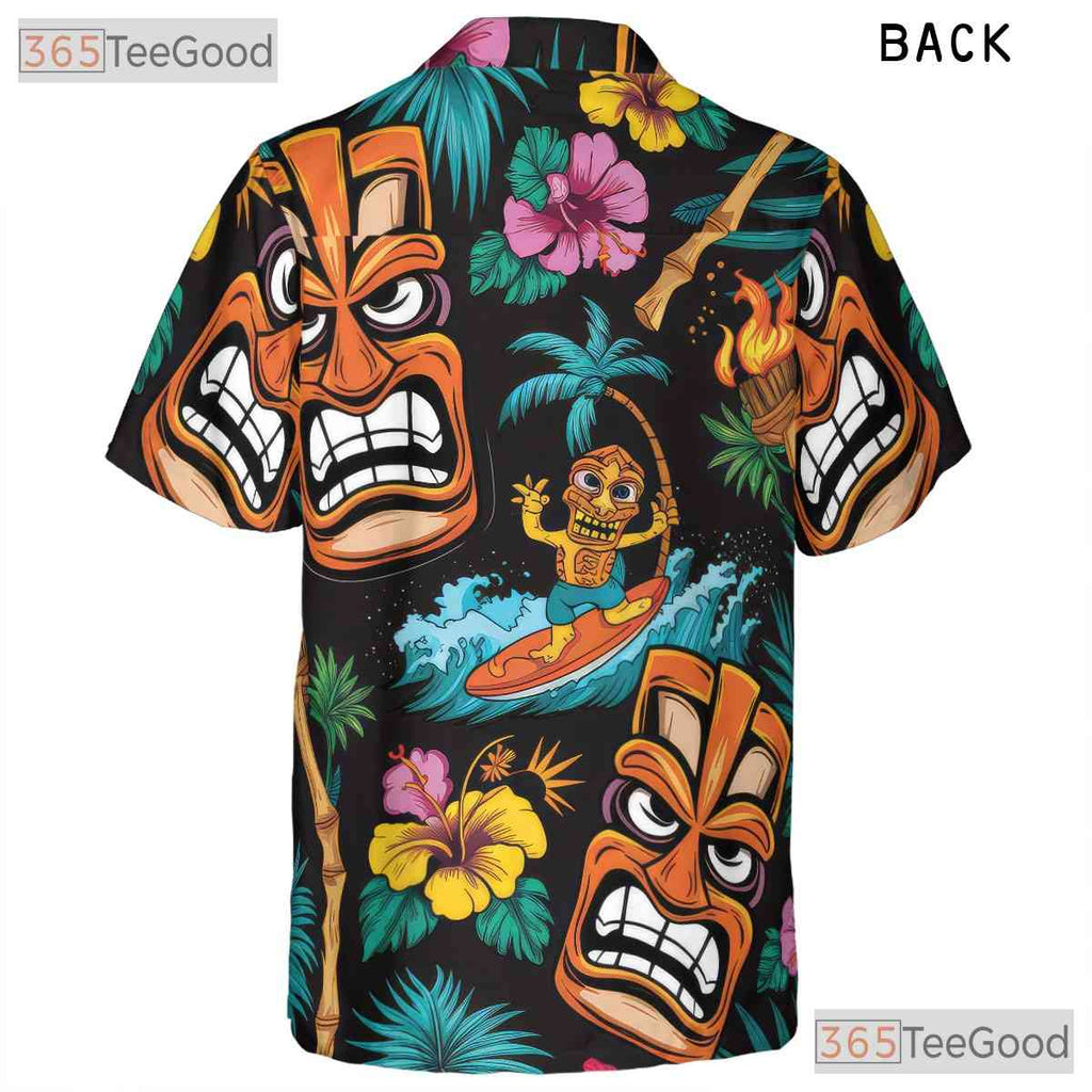 Tiki Tribal Mask Floral Fire Torch Hawaiian Tee Unisex Tropical Vacation