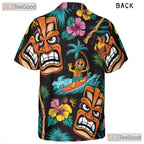 Tiki Tribal Mask Floral Fire Torch Hawaiian Tee Unisex Tropical Vacation