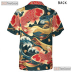 Traditional Koi Fish Hawaiian Shirt - Adult Japanese Wave Pattern Aloha
