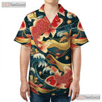 Traditional Koi Fish Hawaiian Shirt - Adult Japanese Wave Pattern Aloha