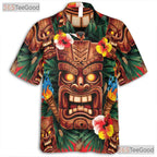 Tribal Flame Tiki Mask Hawaiian Shirt Men Women, Polynesian Aloha Top