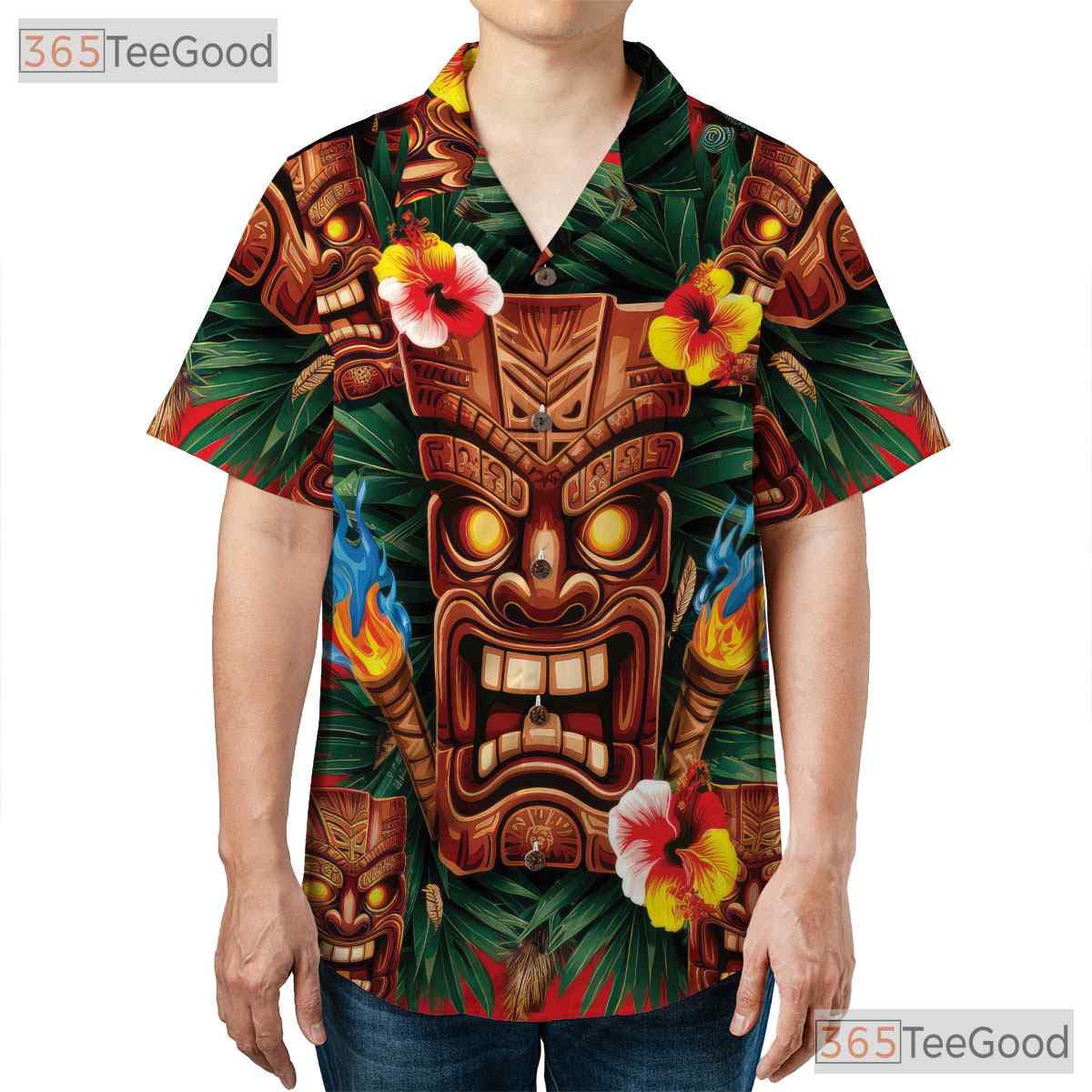 Tribal Flame Tiki Mask Hawaiian Shirt Men Women, Polynesian Aloha Top