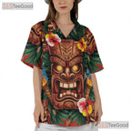Tribal Flame Tiki Mask Hawaiian Shirt Men Women, Polynesian Aloha Top