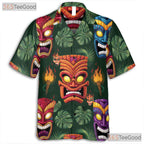Tribal Tiki Mask Dark Tropical Leaves Hawaiian Tee Unisex Summer Party Outfit