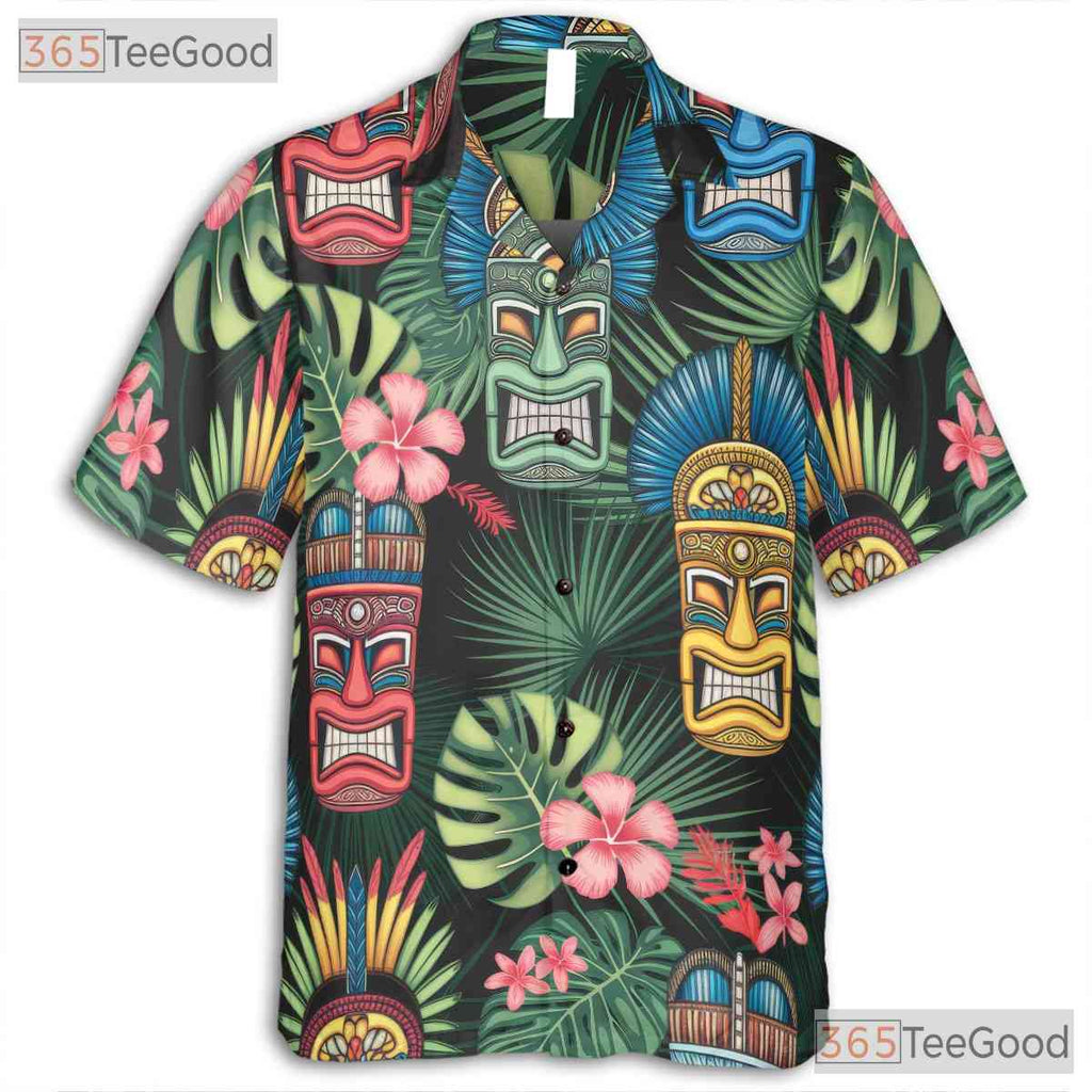 Tribal Tiki Mask Polynesian Hawaiian Shirt- Unisex Aloha Luau Party Beachwear
