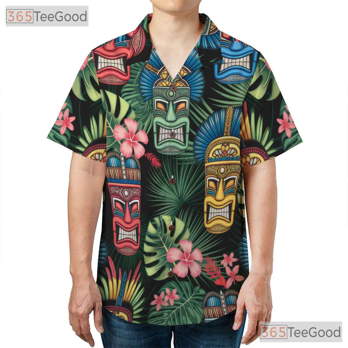 Tribal Tiki Mask Polynesian Hawaiian Shirt- Unisex Aloha Luau Party Beachwear