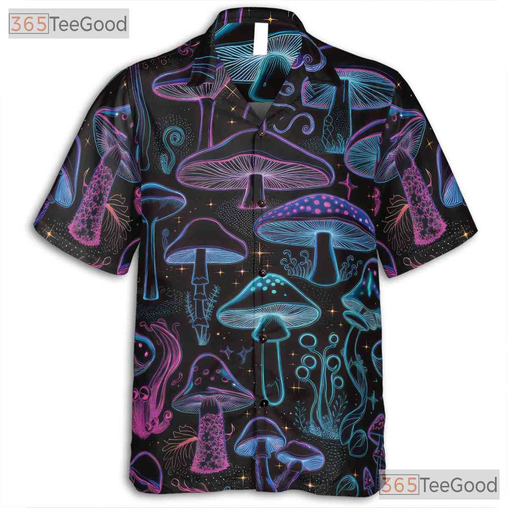 Trippy Glow Mushroom Hawaiian Shirt Unisex Festival Rave Top