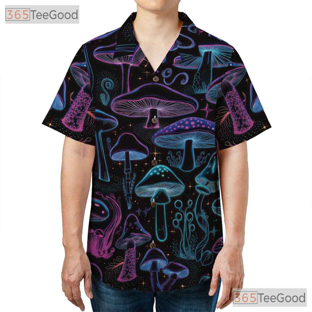 Trippy Glow Mushroom Hawaiian Shirt Unisex Festival Rave Top