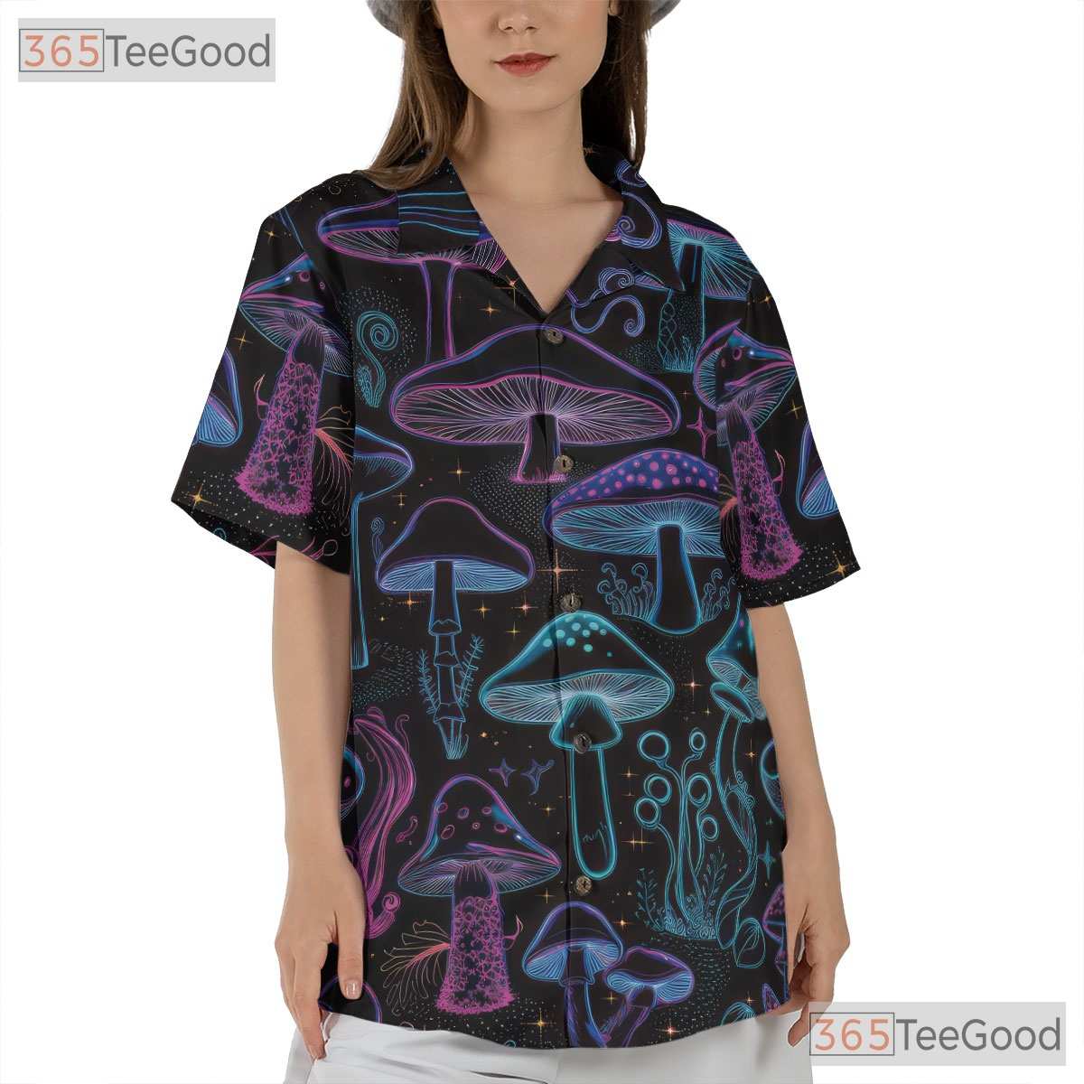Trippy Glow Mushroom Hawaiian Shirt Unisex Festival Rave Top