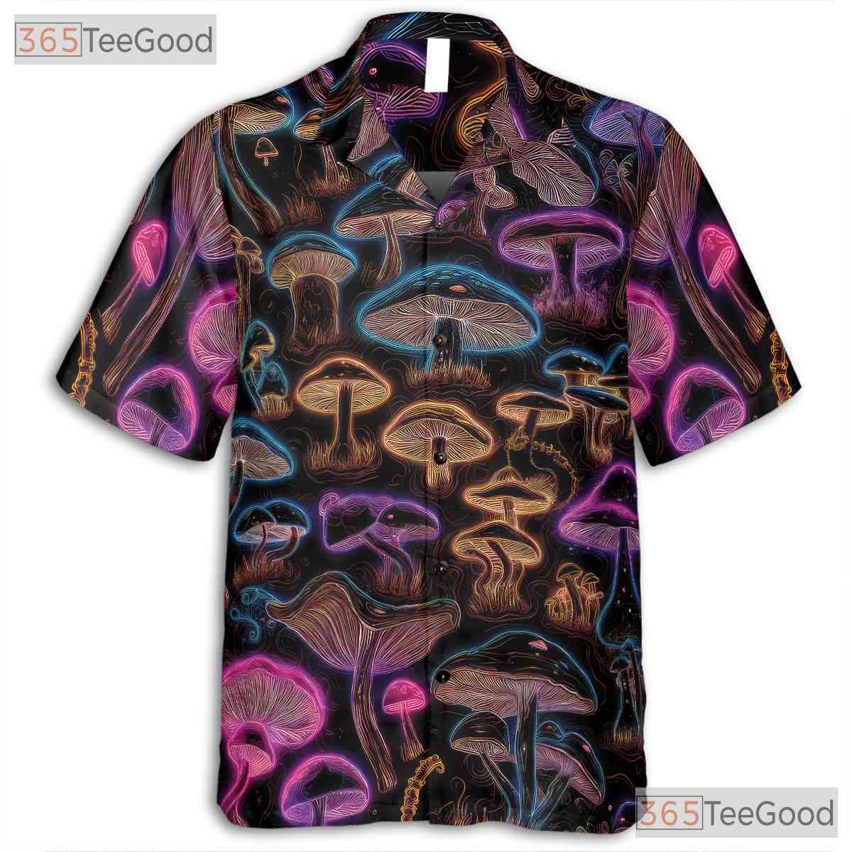 Trippy Mushroom Hawaiian Shirt - Unisex Psychedelic Neon Fantasy Party Tee