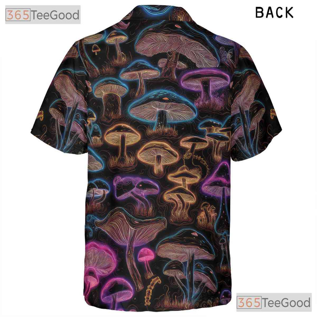 Trippy Mushroom Hawaiian Shirt - Unisex Psychedelic Neon Fantasy Party Tee