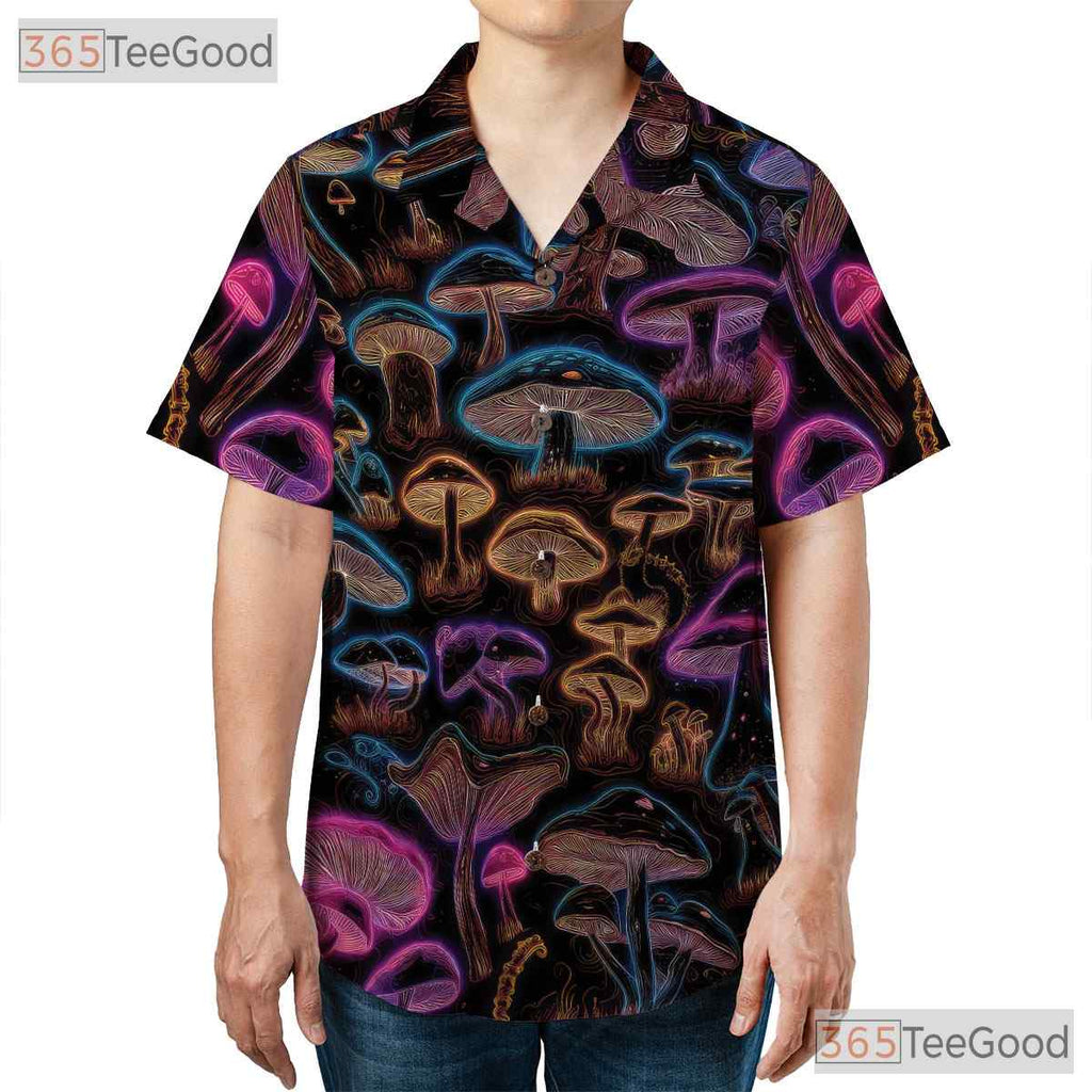 Trippy Mushroom Hawaiian Shirt - Unisex Psychedelic Neon Fantasy Party Tee