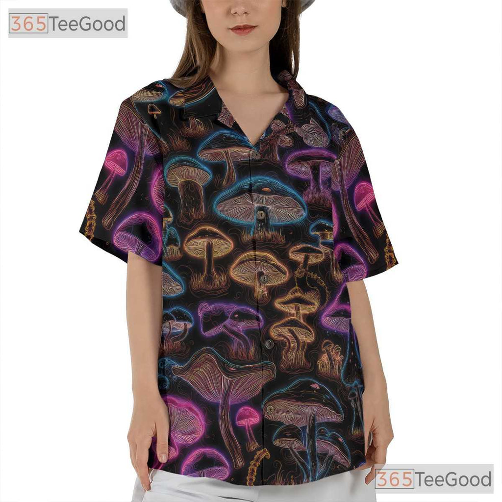 Trippy Mushroom Hawaiian Shirt - Unisex Psychedelic Neon Fantasy Party Tee