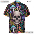 Trippy Mushroom Hawaiian Shirt - Unisex Psychedelic Skull Art Aloha Tee