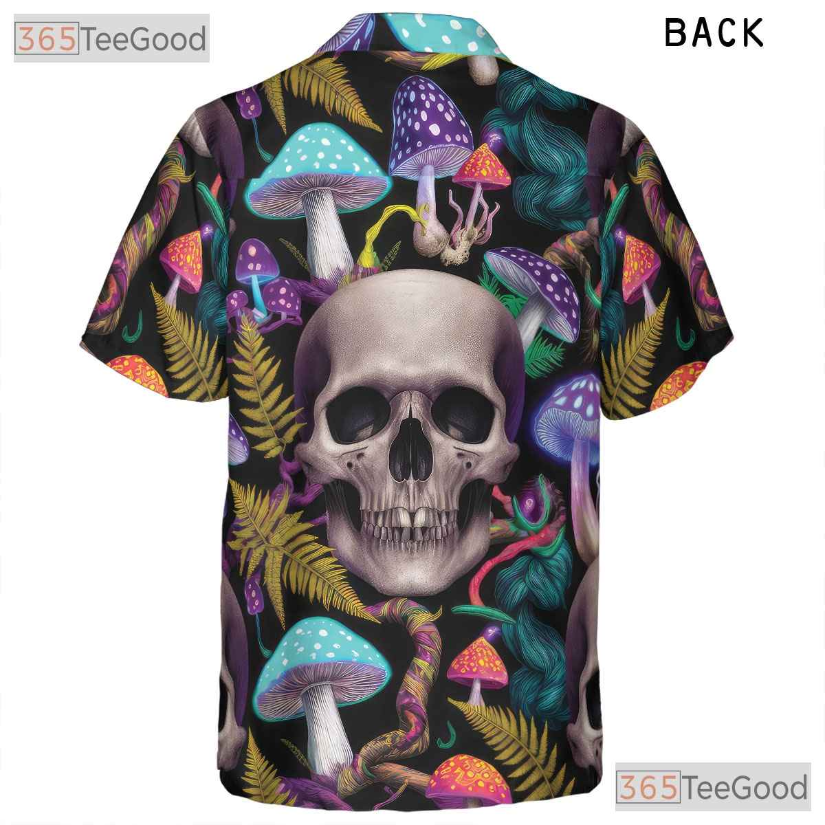 Trippy Mushroom Hawaiian Shirt - Unisex Psychedelic Skull Art Aloha Tee