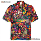Trippy Mushroom Print Hawaiian Tee for Men Women Beach Festival Vacation