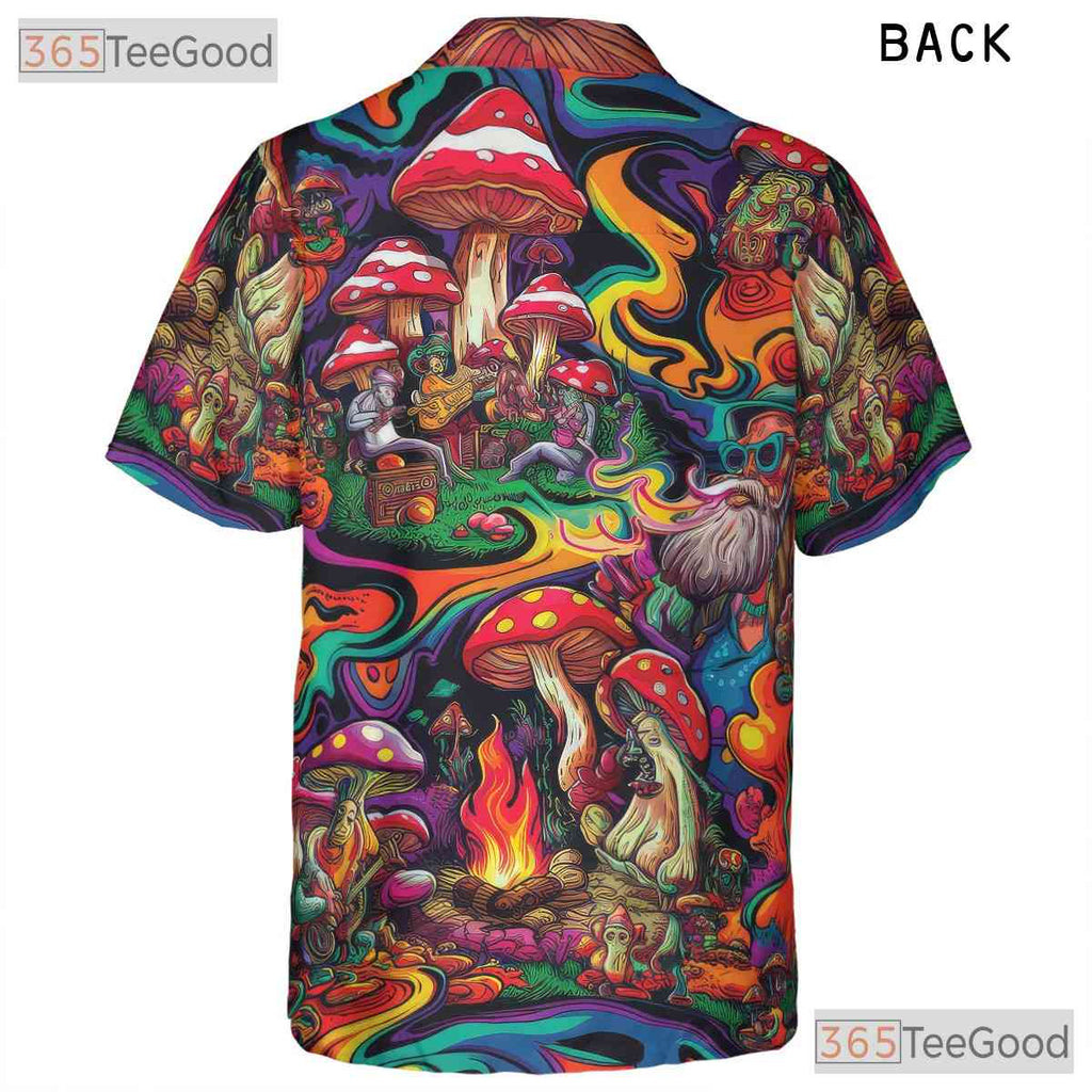Trippy Mushroom Print Hawaiian Tee for Men Women Beach Festival Vacation