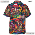 Trippy Mushroom Print Hawaiian Tee for Men Women Beach Festival Vacation