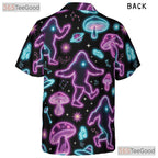 Trippy Psychedelic Bigfoot Hawaiian Tee- Unisex Neon Mushroom Festival Top