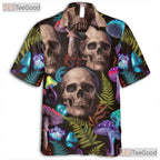 Trippy Skull Mushroom Hawaiian Tee - Women's Psychedelic Festival Shirt