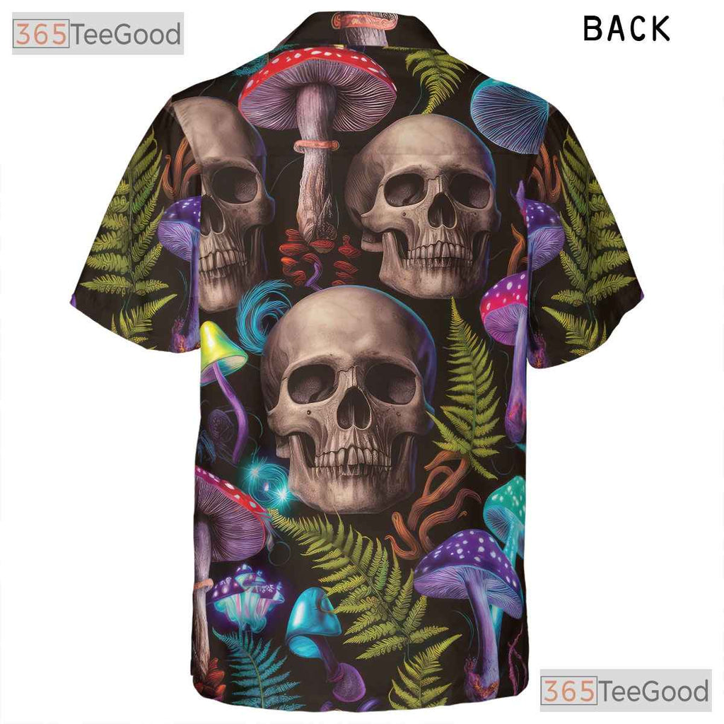 Trippy Skull Mushroom Hawaiian Tee - Women's Psychedelic Festival Shirt
