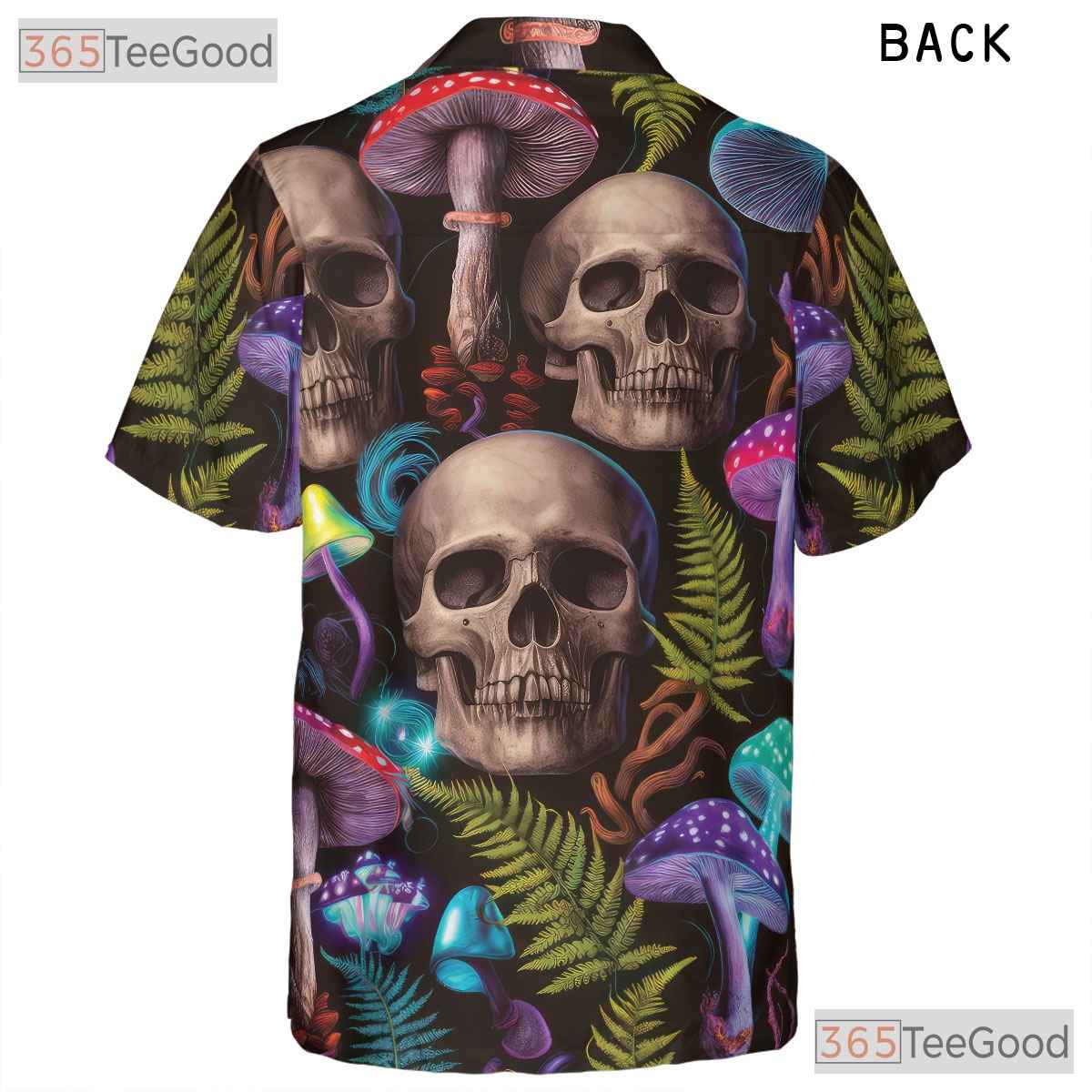 Trippy Skull Mushroom Hawaiian Tee - Women's Psychedelic Festival Shirt
