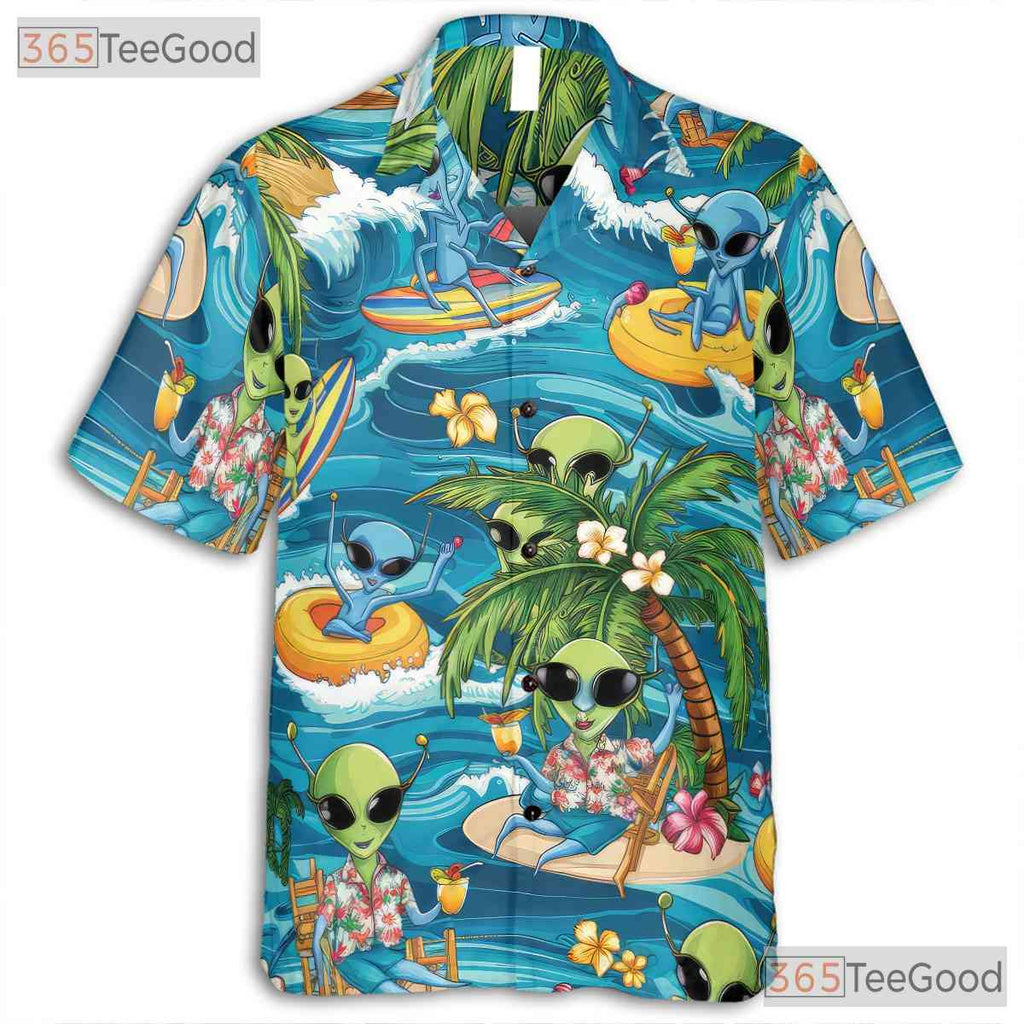 Tropical Alien Hawaiian Shirt - Unisex Funny Surfing Beach Vacation Tee