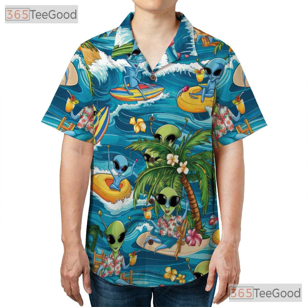 Tropical Alien Hawaiian Shirt - Unisex Funny Surfing Beach Vacation Tee