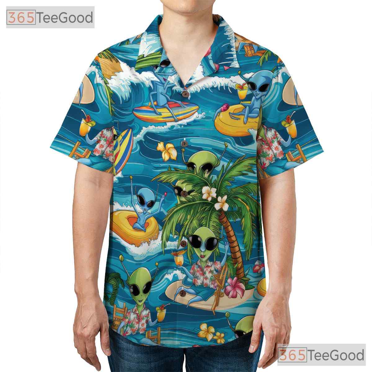 Tropical Alien Hawaiian Shirt - Unisex Funny Surfing Beach Vacation Tee