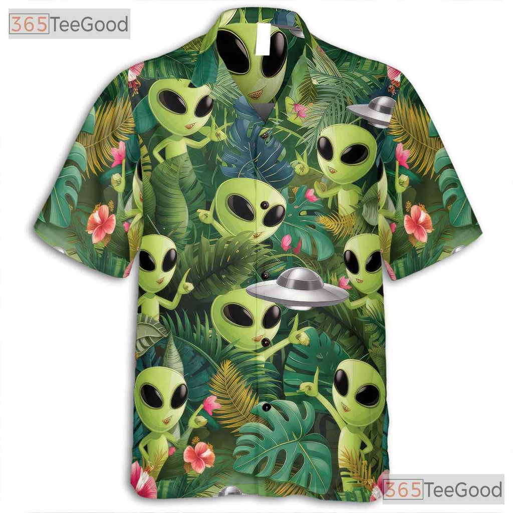 Tropical Alien UFO Hawaiian Shirt - Women's Sci-Fi Beach Aesthetic Tee