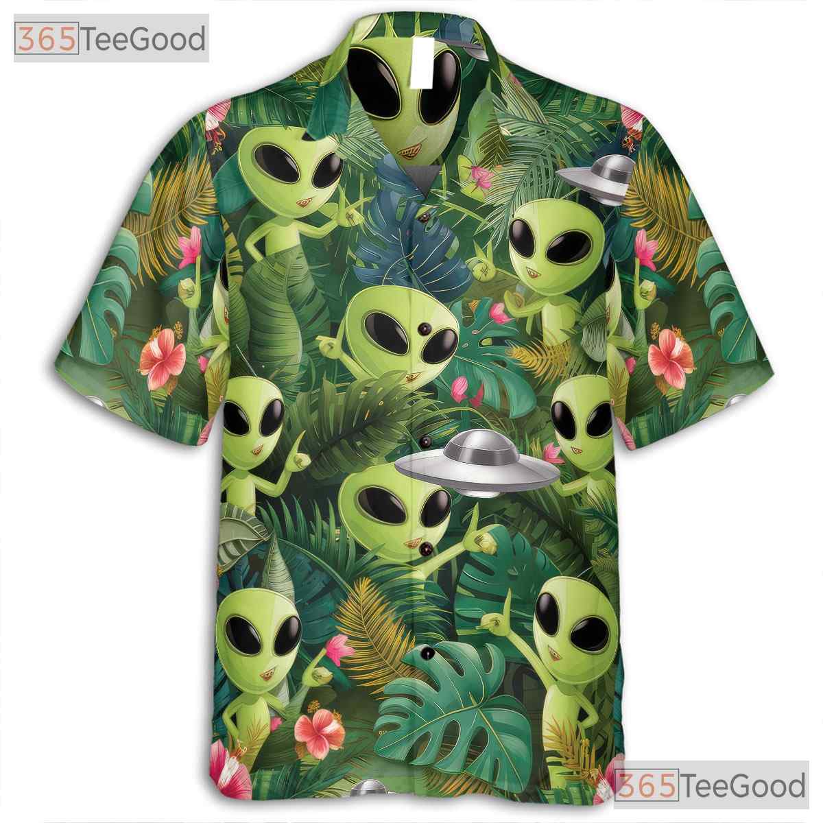 Tropical Alien UFO Hawaiian Shirt - Women's Sci-Fi Beach Aesthetic Tee
