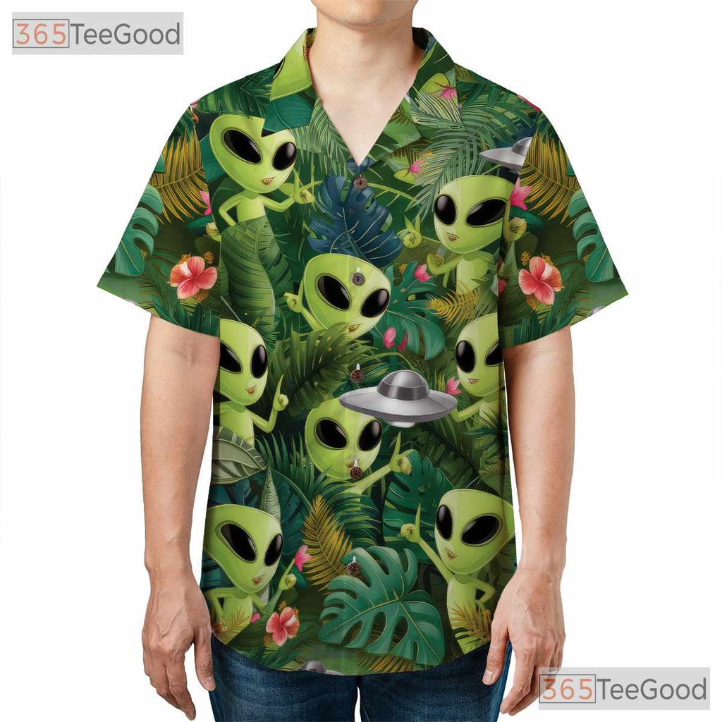 Tropical Alien UFO Hawaiian Shirt - Women's Sci-Fi Beach Aesthetic Tee
