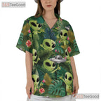 Tropical Alien UFO Hawaiian Shirt - Women's Sci-Fi Beach Aesthetic Tee