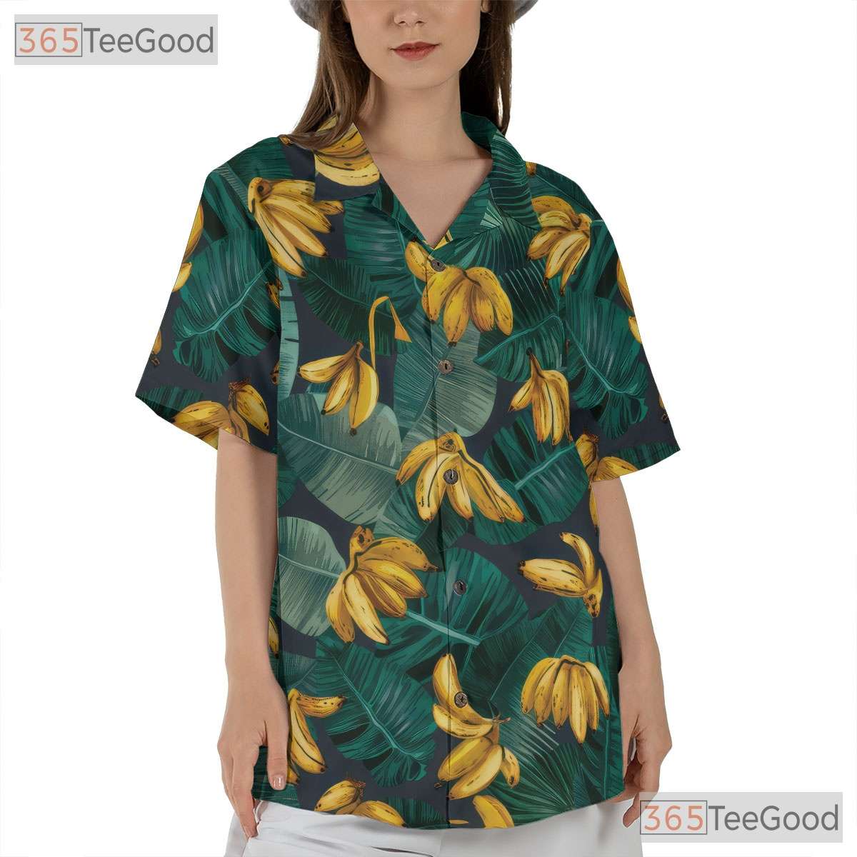 Tropical Banana Green Leaves Aloha Print Hawaiian Tee Unisex Summer Outfit Top